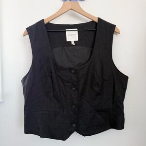 Anthropologie Avec Les Filles XL Linen Cropped Vest Black Office Career Minimal